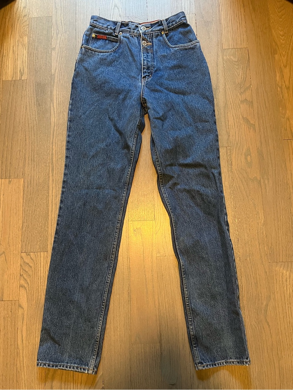 Vintage Lawman Western High Rise Slim Fit Jeans Women’s Blue Denim Gold Button Y